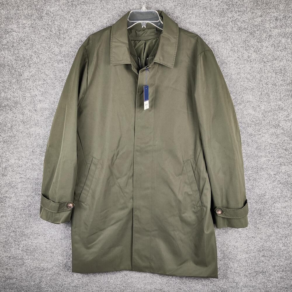 Stafford Overcoat Mens Large Deep Green Microfiber Button Lined Mid Length Coat